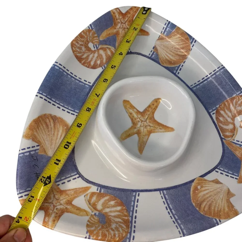 Starfish Seashell Melanine Triangle Chip & Dip Serving Plate Nautical Beach Hous
